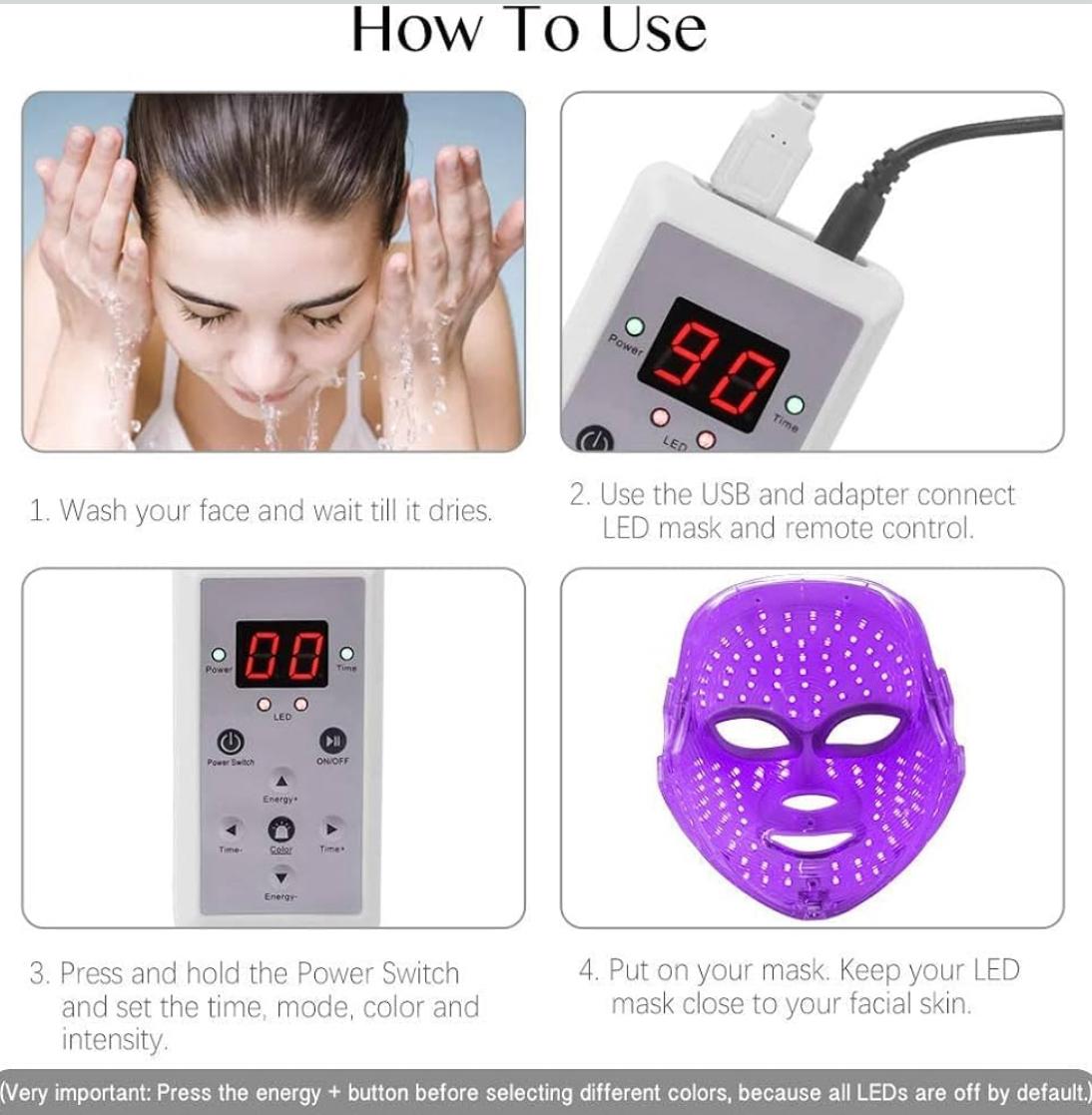 Device Led Face Mask Light Therapy, 7 Led Light Therapy Facial Skin Care Mask, Blue & Red Light for Acne Photon Mask, Korea PDT Technology for Acne Reduction.